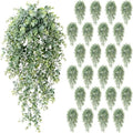 Zeyune 24 Pack Artificial Hanging Eucalyptus Plants, Fake Greenery Eucalyptus Leaves, Boho Ivy Plant Decor for Wedding, Bridal Shower Backdrop Bathroom Home Office Desk Indoor Wall (White-Sprayed) by Zeyune