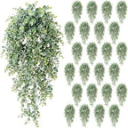 Zeyune 24 Pack Artificial Hanging Eucalyptus Plants, Fake Greenery Eucalyptus Leaves, Boho Ivy Plant Decor for Wedding, Bridal Shower Backdrop Bathroom Home Office Desk Indoor Wall (White-Sprayed) by Zeyune