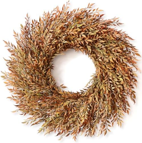 26" Artificial Fall Nandina Wreath for Front Door Decoration (Orange-Green) by VIERENA