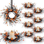 12 PCS Halloween Candle Rings Wreaths Black Orange Cabinets Wreath by Unknown
