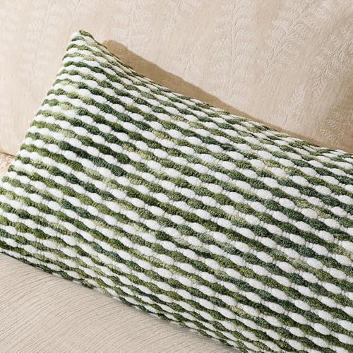 AmHoo Boho Chenille Pillow Cover Decorative Tufted Pillowcase for Couch Bed Sofa Bedroom Living Room Modern 14 x 36-Inch Sage Green - Image 4