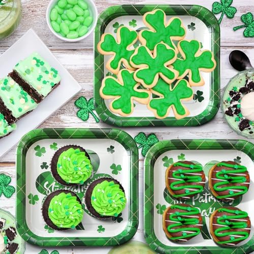 Domensi 200 Pcs St Patrick's Day Paper Plates and Napkins Includes 8.54'' Shamrock Plaid Dinner Plates and Disposable Napkins for St Patrick's Day Party Disposable Dinnerware Tableware Set - Image 2