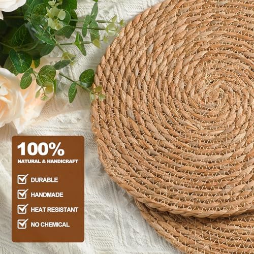 Round Woven Placemats 12 inch Set of 10 - Boho Rattan Placemats Natural Water Hyacinth Placemat, Farmhouse Weave Place Mats, Rustic Braided Wicker Table Mats for Dining Table,Home,Wedding (Pack of 2) - Image 4