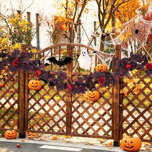 RECUTMS Fall Leaves Garland Hanging Maple Leaf Vines Fake Burgundy Rose - Image 6