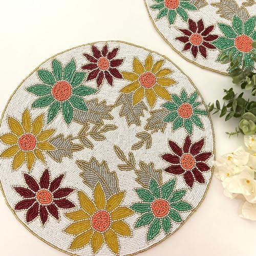 Enliven Handmade Floral Placemats, 14 Inches Lightweight Decorative Placemats, Perfect for Dining/Wedding/Party/Everyday Use & Easy to Clean, Elegant Placemats (Multicolor) by Enliven