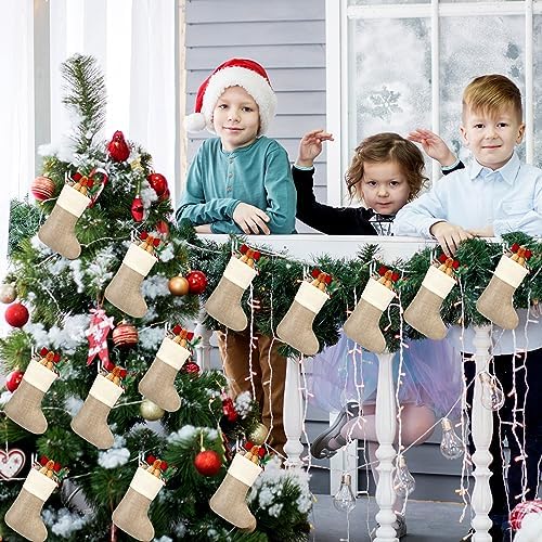 Zhanmai 48 Pcs Christmas Burlap Stocking Sublimation Natural Jute Christmas Stockings for Xmas Fireplace Hanging Farmhouse Decor Tree Ornaments Holiday DIY Craft Decoration, 4'' x 6.7'' (Simple Color) - Image 3