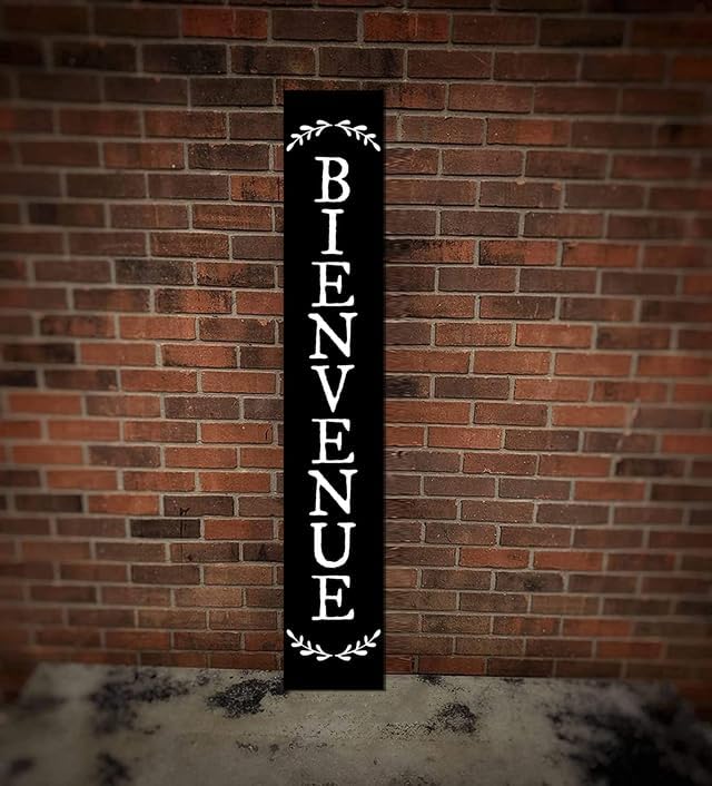 Welcome Sign Bienvenue Sign For Front Porch Standing Large Rustic Farmhouse Outdoor Tall Wood Framed Vertical Paw Print Welcome Signs Modern Outside Front Door Wall Decor - Image 4