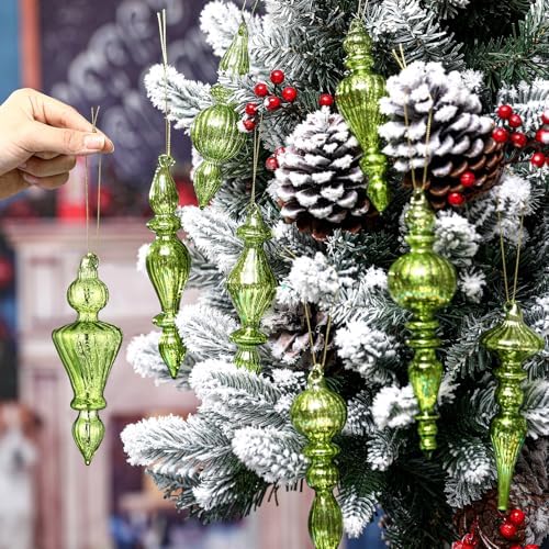 Mifoci 8 Pcs 6 Inch Mercury Glass Finial Christmas Ornaments,Fresh Green - Image 5