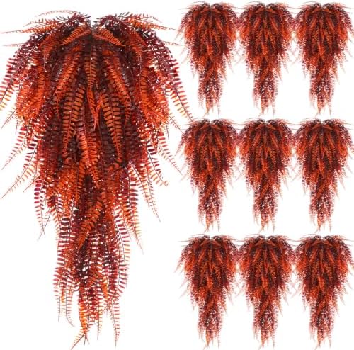 Daifunli 12 Pcs Artificial Fall Hanging Plants Fake Hanging Ferns Plastic Autumn Faux Plants for Wall Room Garden Garland Indoor Outdoor Decor No Basket (Fall Boston) by Huiinen