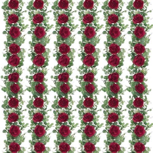 6Pcs 39Ft Artificial Eucalyptus Garlands with Flowers Roses by DolicerLANDSCAPEQ