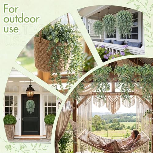 Zeyune 8 Pack Artificial Hanging Eucalyptus Plants, Fake Greenery Eucalyptus Leaves, Boho Ivy Plant Decor for Wedding, Bridal Shower Backdrop Bathroom Home Office Desk Indoor Wall (White-Sprayed) - Image 6