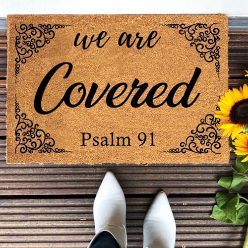 Funny The Entrance Way Outside Personalized Rug with Heavy-Duty Non Slip Outdoor Coconut Coir Doormat Pets Lover Gift 23.6 x 15.7 inch (We are Covered Psalm 91 Religious) - Image 5