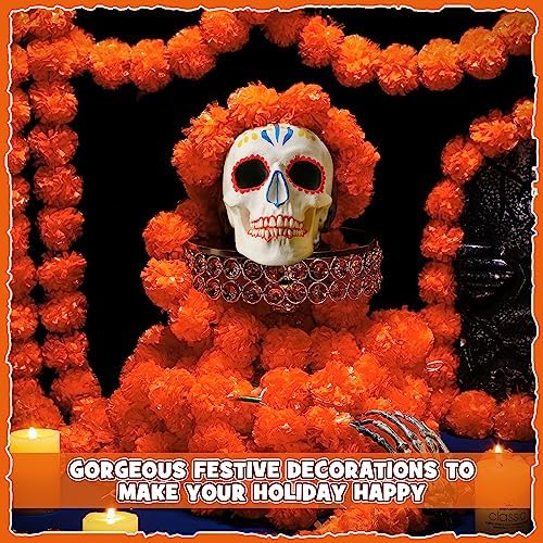 Yunsailing 10 Pcs 5 ft Marigold Garland Diwali Decor, Orange - Image 4