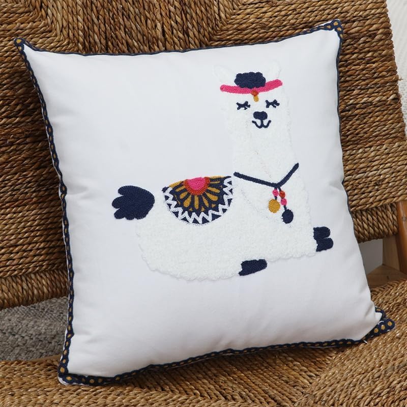 Pack of 2 Embroidered Decorative Throw Pillow Cover 18x18 Inch Farmhouse Floral Pillowcase for Living Room Sofa Bed (Cute Llama) - Image 7