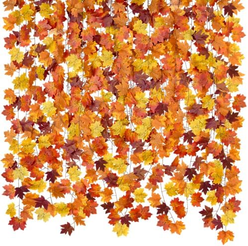 CQURE 14 Pack Fall Leaf Garland, Total 109.2Ft Artificial Fall Maple Leaves Autumn Vines Garland Thanksgiving Decor for Home Fireplace Party by CQURE