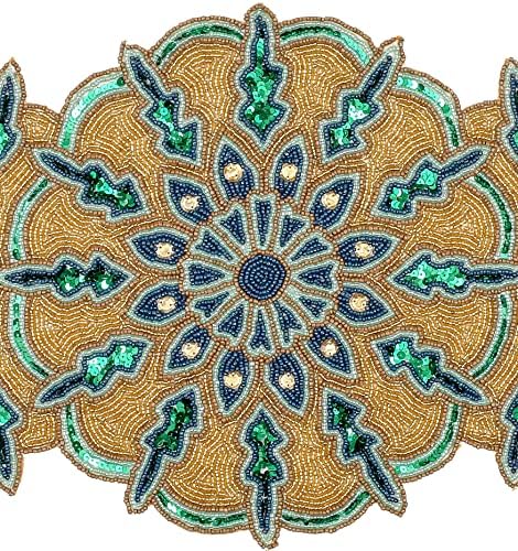 Hand Beaded Green Gold Glitz Table Runner 13x36 Easter - Image 7