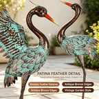 37" Blue Heron Statue Outdoor Decor, Large Metal Cranes, Patina - Image 6