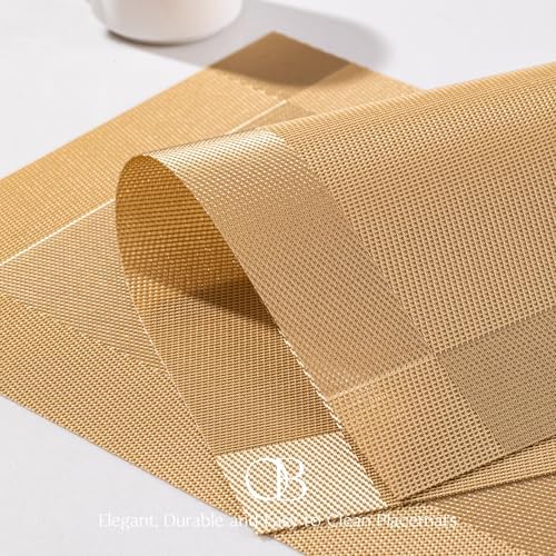 Placemats Set of 12 - Easy Clean Woven Vinyl Placemats for Dining Table, Indoor/Outdoor Place Mats, Washable PVC Table Mats（Gold Cube） - Image 3