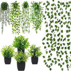 XunYee 12 Pack Fake Plants & Hanging Plant Set for Wall Plant Decor, Black by XunYee
