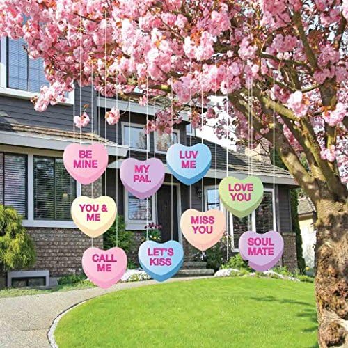 VictoryStore Valentine's Yard Decorations Hanging Candy Hearts, Outdoor Valentine's Day Decorations, 12372 Set of 9 Corrugated Plastic Hearts by VictoryStore