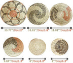 Boho Wall Basket Decor Set of 6 - Hanging Woven Basket Wall Decor, Handcrafted Round Flat Seagrass Baskets Wall Art, for Modern、Farmhouse、Home - Unique Modern Wall Basket Decor - Image 2