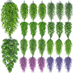 Riceshoot 24 Pcs Artificial Hanging Plants 8 Styles Realistic Hanging Fake Plants Eucalyptus Fake Wall Plants Ferns Faux Ivy Vines Flowers Leaves Greenery Garland Decor for Indoor Home Outdoor Wedding by Zuqqaaoor