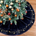 60inch Extra Large Christmas Tree Skirt Navy Blue Luxury Velvet Plush Skirts with Gold Embroidery Xmas Velvet Tree Skirt Holly Leaves Gold Embroidered Trees Skirts for Christmas Holiday Party Decor by QOUBAI