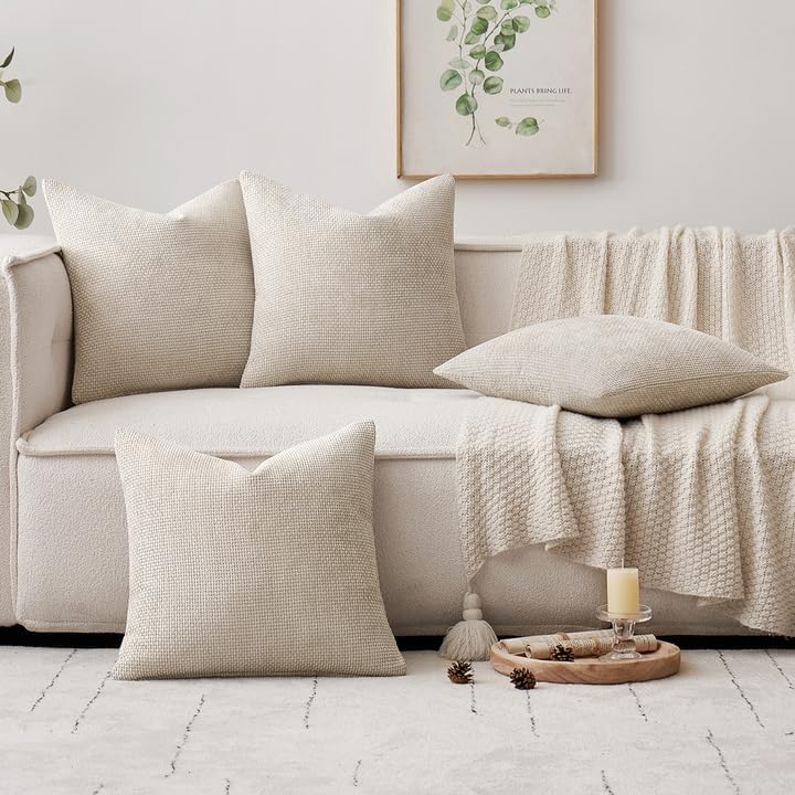 MIULEE Soft Decorative Chenille Pillow Covers Cream 20x20 Pack of 4 - Image 5