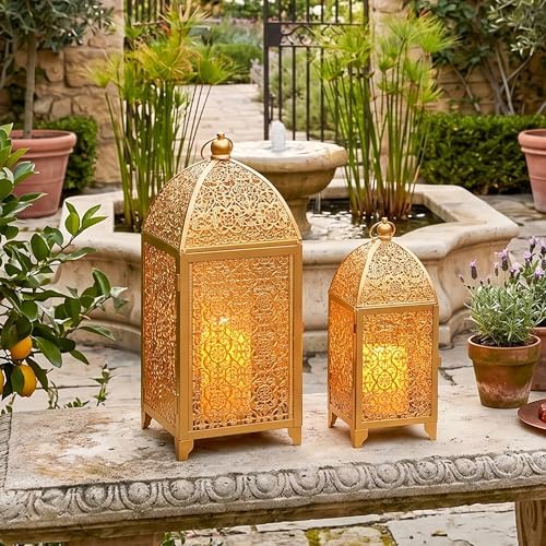 TRIROCKS Set of 2 Decorative Candle Lanterns 12/16.5'' H Candle Holder Gold by TRIROCKS