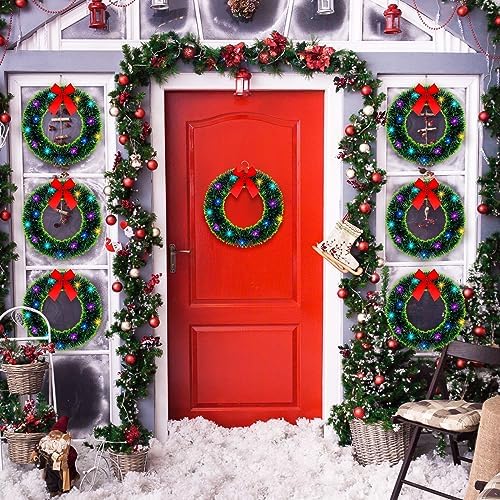 Jetec 10 Pcs 12" Lighted Christmas Wreath with Red Bow Bulk, Green - Image 2