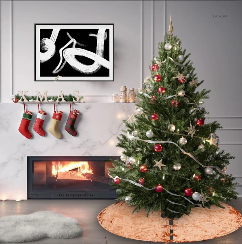 Sophia-Art Christmas Tree Skirt, Luxury Velvet Plush Skirt, Xmas Decoration Holiday Party Décor, Soft Velvet Home Décor Merry Christmas Party Christmas Tree Decorations (Terracotta,36 Inch) - Image 2