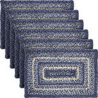 VHC Brands Farmhouse Great Falls Blue Table Placemat Blue White Jute Blend Rectangle Set of 6 12x18 Inches by VHCBrands