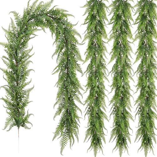 Yinder 4 Pack 6ft Boston Fern Garland, Artificial Hanging Greenery Vines by Yinder