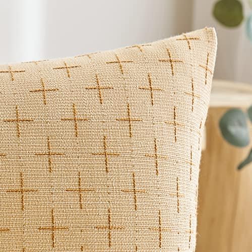 MIULEE Pack of 2 Decorative Burlap Linen Throw Pillow Covers Modern Farmhouse Pillowcase Rustic Woven Textured Cushion Cover for Sofa Couch Bed 24x24 Inch Light Yellow - Image 2
