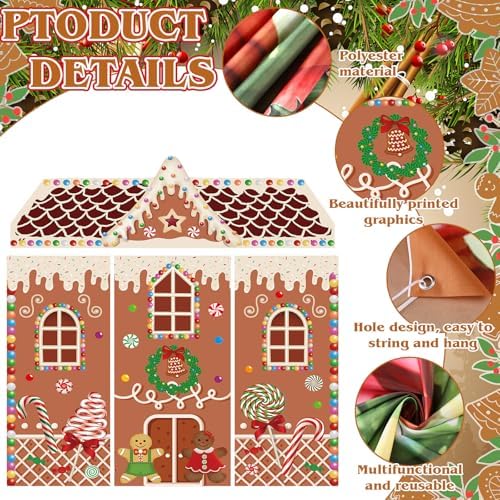 8 Pcs Christmas Gingerbread Door Cover Decoration Xmas Gingerbread House Door Covers Candy Backdrop Christmas Hanging Banner Home Porch Sign for Holiday Classroom Office Party Decor - Image 5