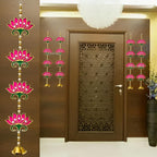 Divyakosh Door Hangings for Home | 4 Pink Latkans, Size - 24 Inch Each | Temple & Pooja Decoration Items, Lotus with Bell Hanging - Image 4