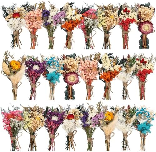 Layhit 24 Pcs Mini Dried Flower Bouquets Boho for Vase, Colorful by ShungLan