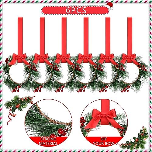 Crowye 6 Pcs Mini Christmas Wreaths Kitchen Cabinet Door,Red - Image 3