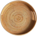 14" Round Rattan Tray, Hand Woven Serving Tray with Handles, Wicker Serving Basket, Decorative Tray for Home Decor, Natural by XIMISISE