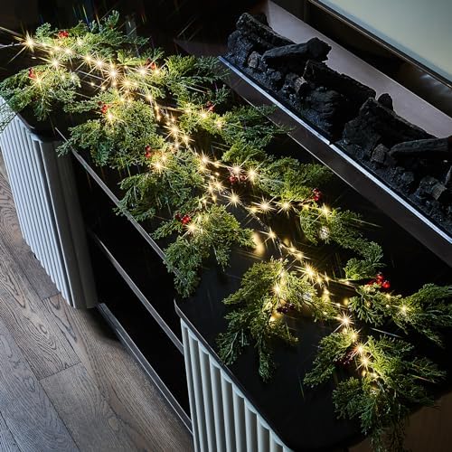Birchlitland Christmas Garland with Lights Cadar Lighted Garland Battery Operated with Timer or USB Light 6FT 80 LED Fairy Lights, Faux Vine with Lights for Mantel Fireplace and Holiday Decor - Image 3