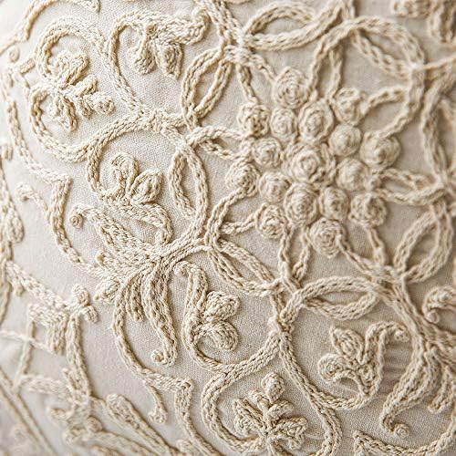 DOKOT Embroidery Throw Pillow Case Covers Square Cushion Cover 100% Cotton with Zipper for Home Decorative 20x20 inches(50x50cm) (Beige, 2 Pieces) - Image 3
