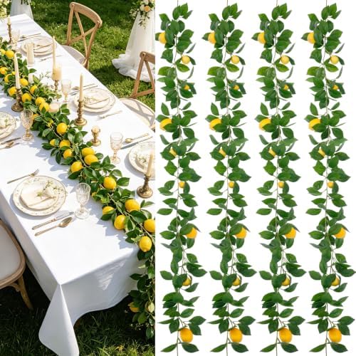 4Pcs Artificial Lemon Garland with Fruits, 24FT Fake Yellow Lemon Vines by Wenhuidr