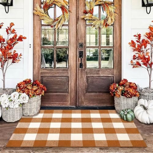 Caramel Buffalo Plaid Rug 3 x 5 for Front Porch Entryway by Homydecor