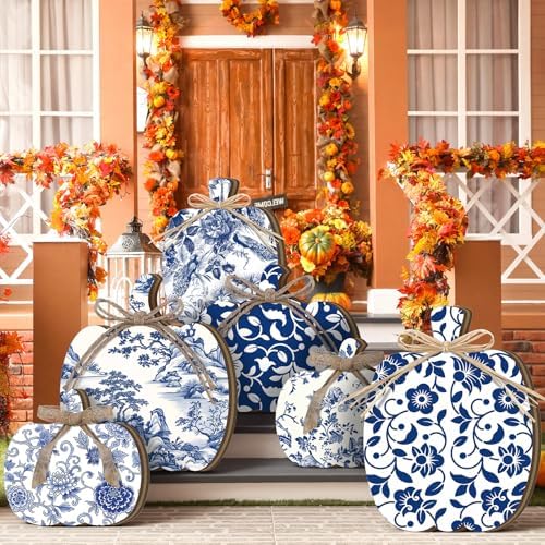 Moucuny Set of 6 Outdoor Fall Decoration for Porch Home, Porcelain Pumpkin - Image 2