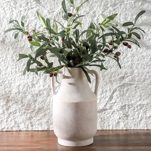 Mitt&Ditt Ceramic Flower Vase with Handles, 11 inch Tall Off-White Vase, Large Decorative Terracotta Vases, Farmhouse Rustic Pottery Vases for Home Decor, Living Room, Table by MittDitt