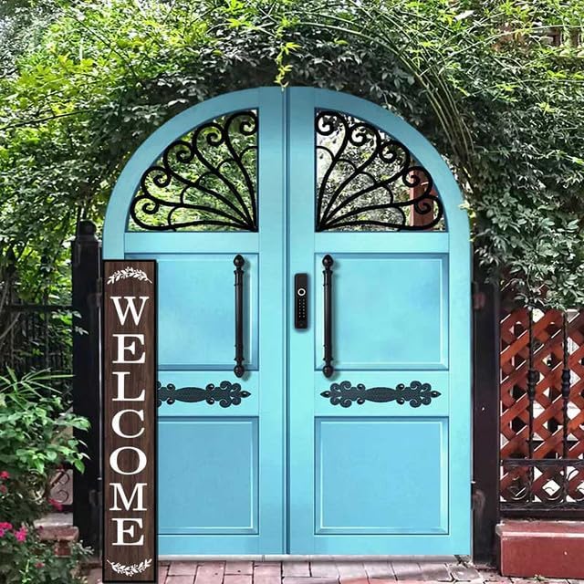 48 * 8 Inch - Welcome Sign for Front Door - Wood Plank Combo Set, Standing + Hanging Porch Decor, Large Rustic, Indoor/Outdoor - Image 4
