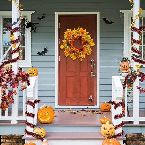 GLLBTPT 20in Fall Wreath Full Handcrafted Autumn Front Door Wreath with Pumpkins Maple Leaves Berries for Halloween Thanksgiving Harvest Decoration (Maple Leaf) - Image 3