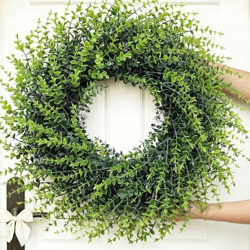 26''Large Artificial Boxwood Wreath for Front Door, All Year Round Greenery Wreath Home Decor Artificial Spring Summer Greenery Hanging for Wall Farmhouse Wedding Indoor Outdoor Decor(Include Ribbon) by Unknown