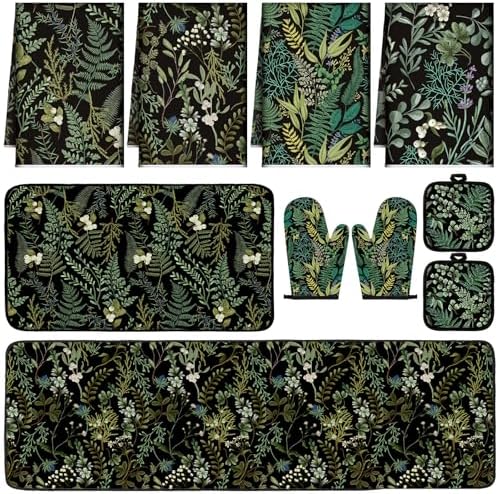 VitalCozy 10 Pcs Botanical Kitchen Decor Set Black Green Sage Plant by VitalCozy