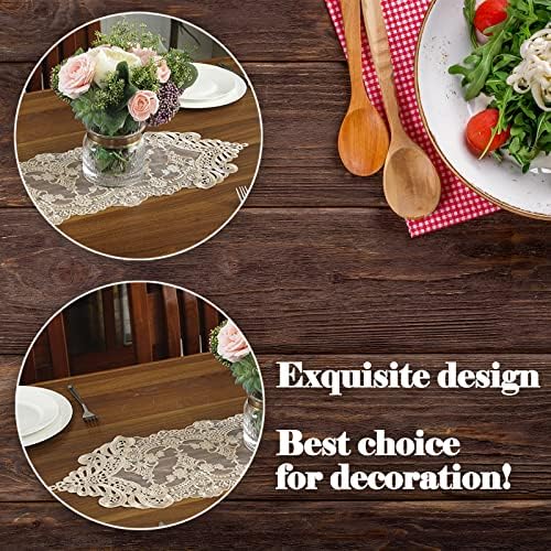 Lace Table Runner Dresser Scarf, Macrame Floral Embroidered Vintage Exquisite Floral Table Runners for Dining Wedding Holiday Party (Champagne, 10x98 inch) - Image 6